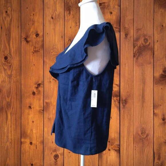 Old Navy Women's Small Button Front Blue Sleeveless Ruffle Accent Blouse NEW - Picture 3 of 5